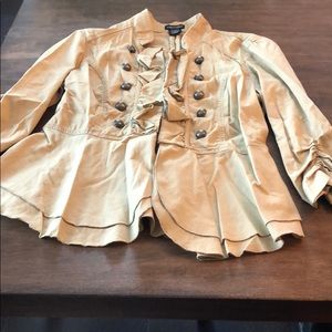 Tan Blazer with Metallic Buttons and Ruffles